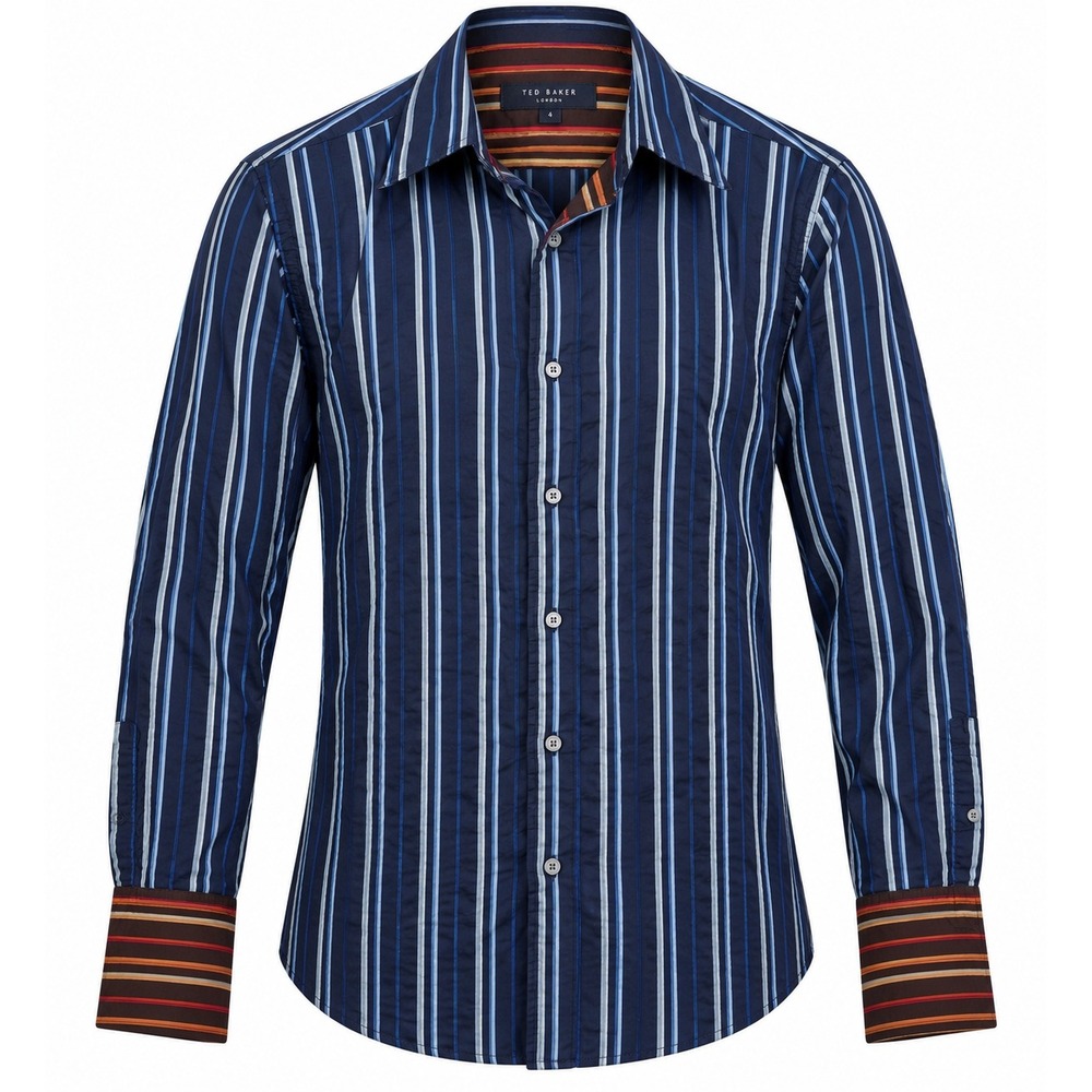 Ted Baker London Mens Navy Blue Striped Textured Button Up Shirt Size 4 Large